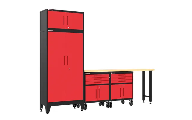 5-piece Garage Cabinet Storage And Organization Set With Wheels In Red