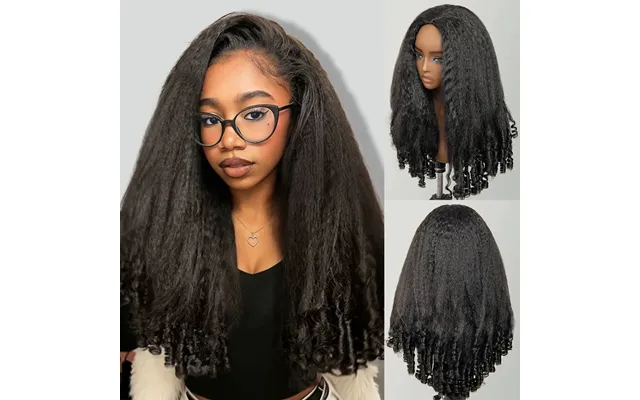 3 In 1 Half Wig Kinky Straight Hair With Spiral Curly Ends Glueless Install Half - Kinky Straight Hair With Spiral Curly