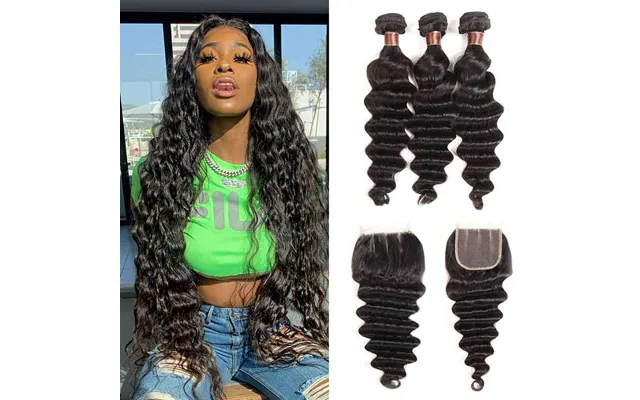 9a Loose Deep Wave Virgin Hair Bundles With Closure Natural Color 100% Human Hair - 12 14 16 10closure