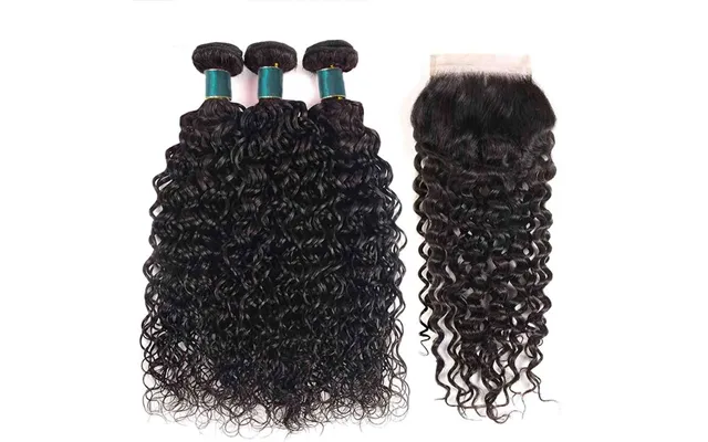 9a Water Wave Virgin Hair 3 Bundles With Closure Natural Color Malaysian Hair - 20 20 20 18closure