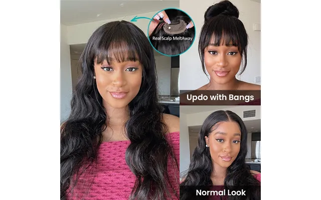 Ashimary Clip In Bang With Temples Hand-tied Melt Lace Natural Black Straight Human Hair Extension - Straight Same With 