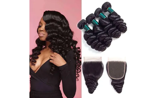 Loose Wave 4 Bundles With Closure Natural Color Human Hair Remy Hair - 18 18 18 18 16closure