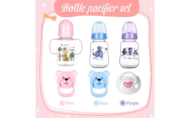Babeside Pink Style Pacifier And Bottle 2 Piece Set Safest Reborn Baby Doll Accessories 6 Pcs Set