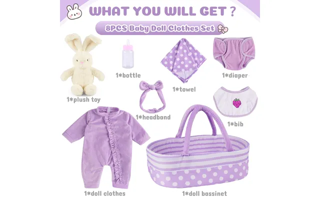 Suitable For 17-22'' Dolls Babeside Reborn Baby Essentials-8pcs Set Purple