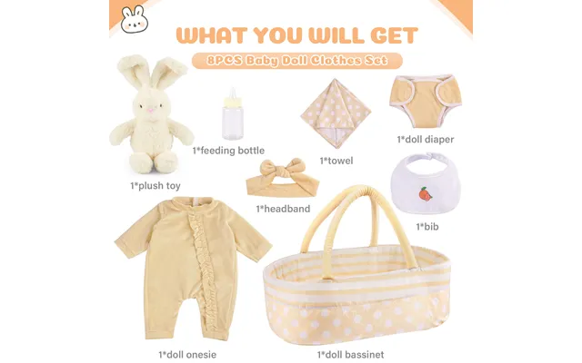 Suitable For 17-22'' Dolls Babeside Reborn Baby Essentials-8pcs Set Yellow