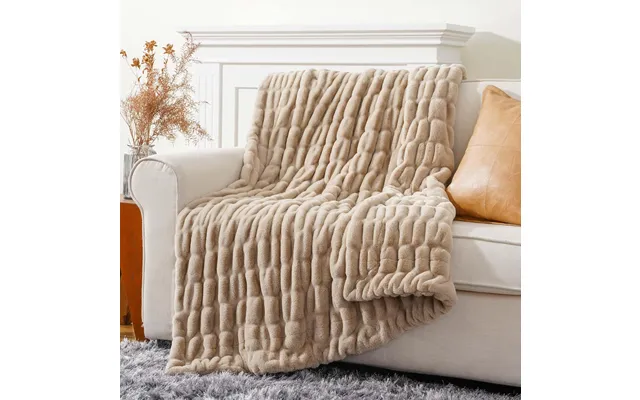 Luxury Reversible Faux Fur Throw Blanket Ultra-soft Plush Fleece For Couch & Bed - Beige 50 X60