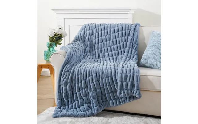 Luxury Reversible Faux Fur Throw Blanket Ultra-soft Plush Fleece For Couch & Bed - Blue-gray 50 X60