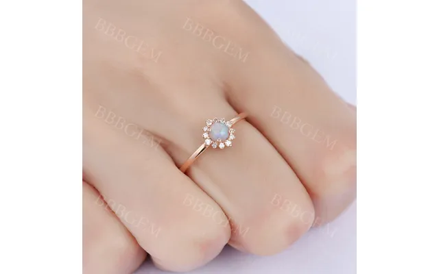 0.5ct Dainty White Fire Opal Engagement Ring Diamond Halo Ring Rose Gold