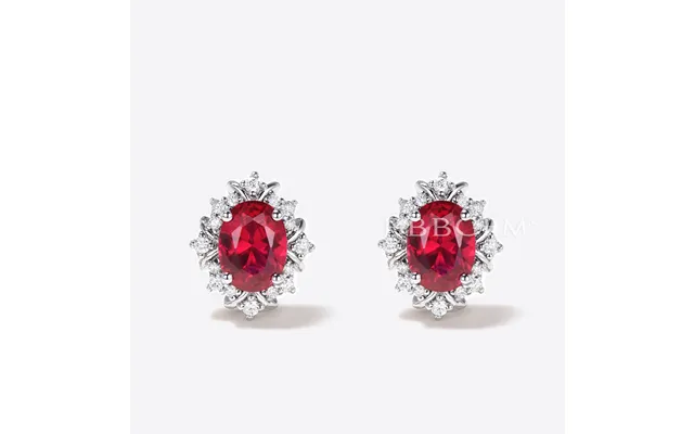 1.5ct Oval Cut Red Ruby Stud Earrings 14k White Gold Halo Diamond Earrings