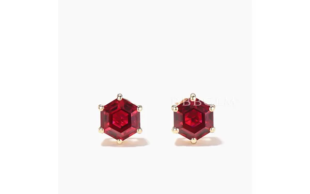 1ct Hexagon Cut Ruby Stud Earrings Yellow Gold Solitaire Wedding Earrings