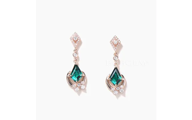 1ct Kite Cut Emerald Drop Earrings Diamond Cluster Moon Rose Gold Earrings