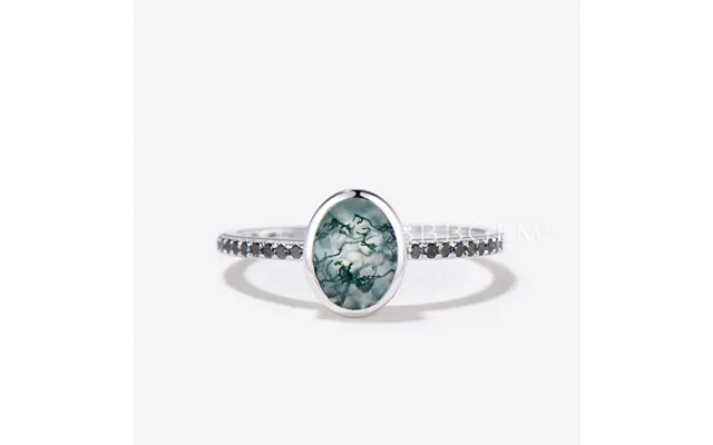 Bezel Set Oval Cut Moss Agate Ring White Gold Engagement Ring Copy