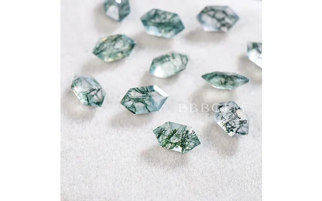 Long Hexagon Green Natural Moss Agate Faceted Loose Green Gemstone