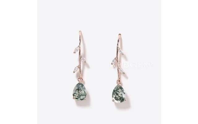 Pear Shaped Natural Moss Agate Drop Earrings Moissanite Dangle Earrings