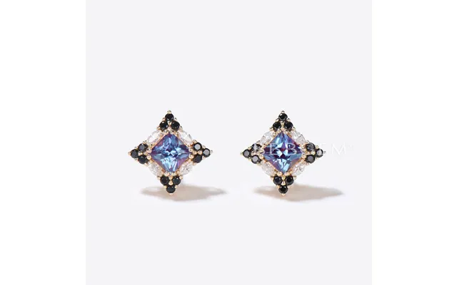 Princess Cut Alexandrite Stud Earrings Halo Moissanite Earrings