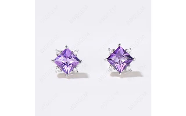 Princess Cut Natural Amethyst Stud Earrings 5 Stone Earrings