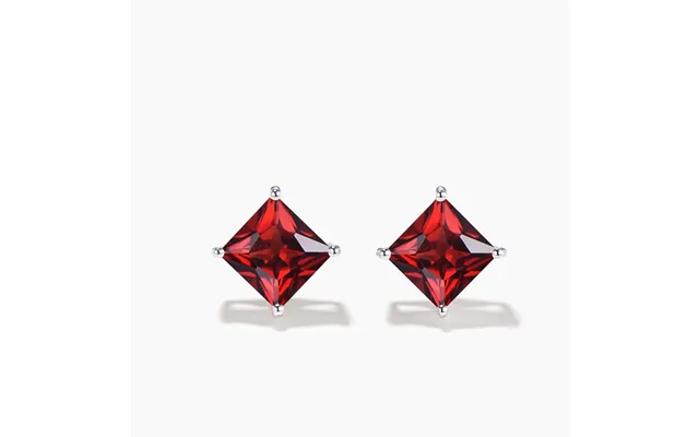Princess Cut Natural Garnet Stud Earrings Minimalist Red Gemstone Earrings