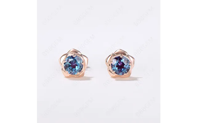 Rose Gold Flower Stud Earrings Round Cut Alexandrite Earrings