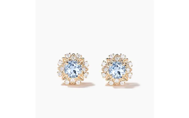 Round Cut Aquamarine Stud Earrings Diamond Cluster Flower Earrings