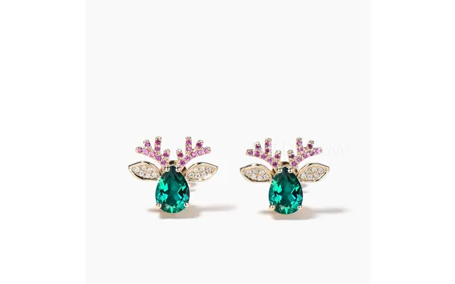 Teardrop Cut Emerald Stud Earrings Ruby Diamond Christmas Reindeer Earrings