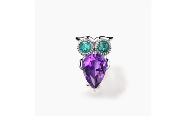 Teardrop Cut Natural Amethyst Round Emerald Owl White Gold Brooch