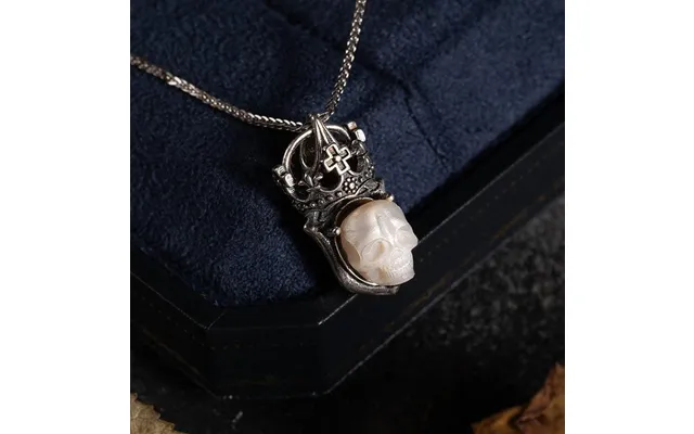Vintage Pearl Skull Cross Crown Necklace - Ivory White 50 5 Cm 21