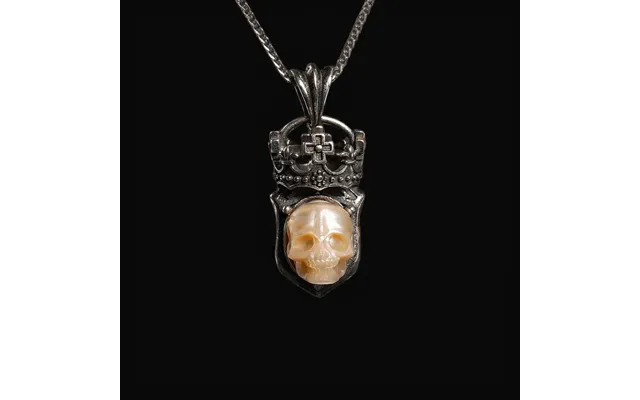 Vintage Pearl Skull Cross Crown Necklace - Light Orange 50 5 Cm 21