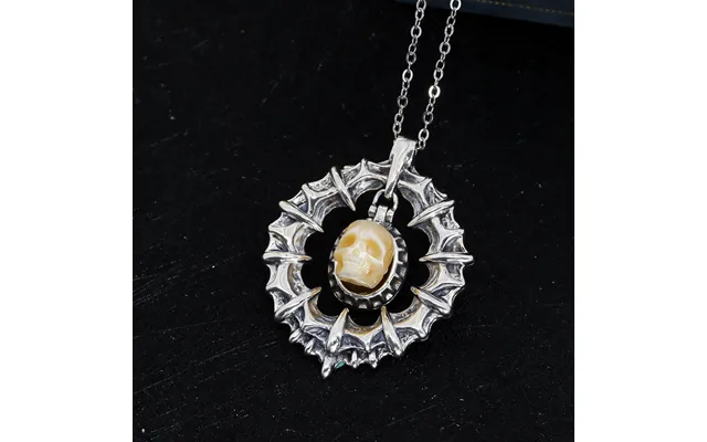 Vintage Pearl Skull Poison Box Necklace - Light Orange 55 5 Cm 23