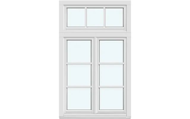 Two-sash Inward-opening Window 1 Fixed Glazed Section With 2 Vertical Decorative Bars 2 Sashes With 2 Horizontal Decorat