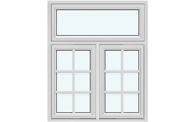 Two-sash Outward-opening Vertical Pivot Window 1 Fixed Glazed Section Without Decorative Bars - 2 Sashes With 2 Horizont