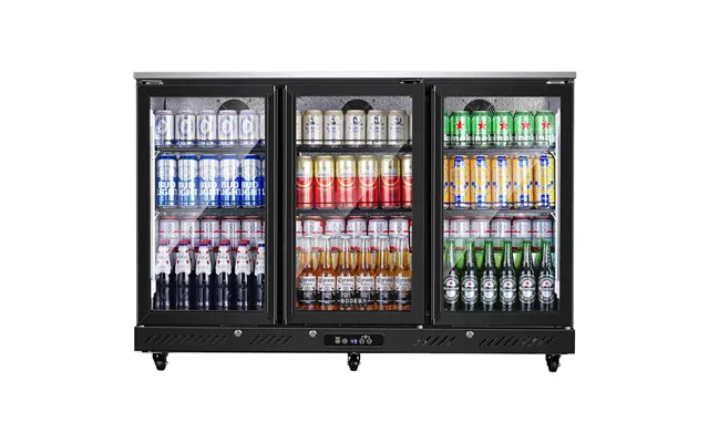 Bodega Cooler 12 Cu.ft Display Bar Beverage Fridge With 3 Glass Doors And Wheels - Black