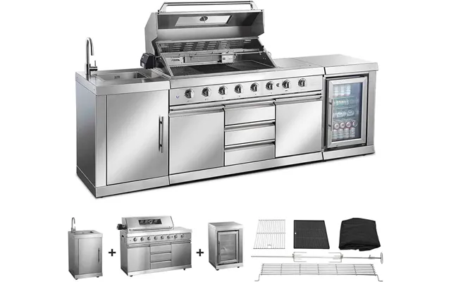 Bodegacooler Outdoor Kitchen Island With 6-burner 97,000 Btu Propane Grill - Stainless Steel Bbq With Built-in Refrigera
