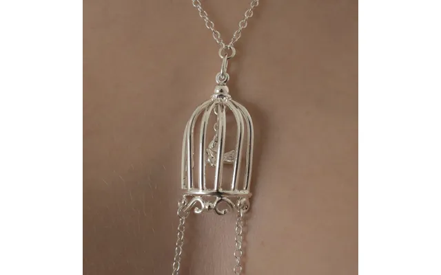 Paths That Cross - Women's Bird In A Cage Neck Breast Chain And Non-piercing Nipple Rings In Silver