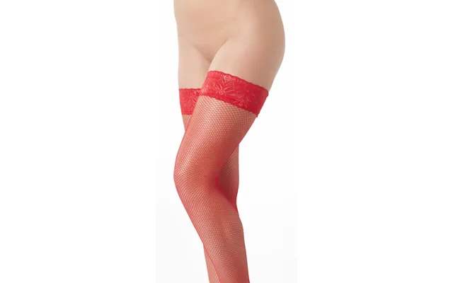 Red Fishnet Lace Thigh High Stockings
