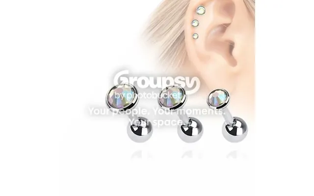 Pack Of 3 - 16 Gauge Cartilage Tragus Rook Daith Barbells With Aurora Cz Gems