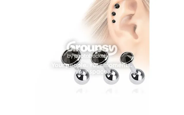 Pack Of 3 - 16 Gauge Cartilage Tragus Rook Daith Barbells With Black Cz Gems