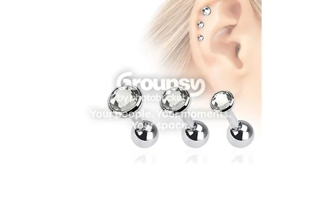 Pack Of 3 - 16 Gauge Cartilage Tragus Rook Daith Barbells With Clear Cz Gems