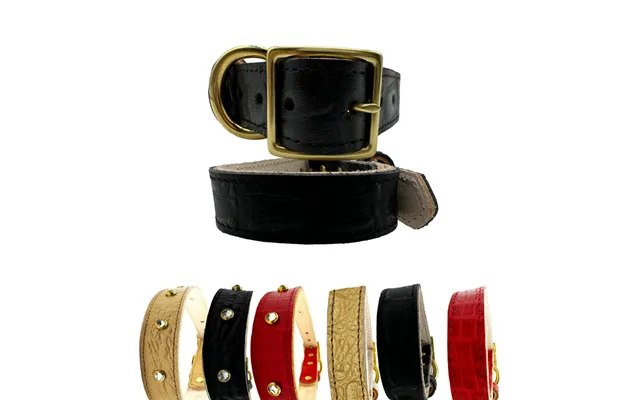 Croc Leather Dog Collar - No Crystal Black Medium