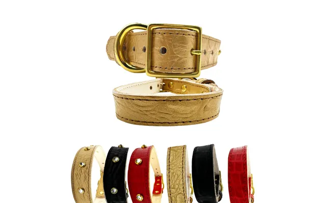 Croc Leather Dog Collar - No Crystal Gold Medium