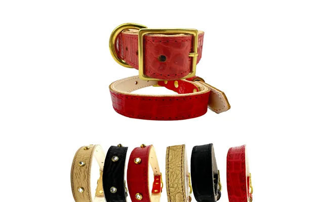 Croc Leather Dog Collar - No Crystal Red Medium