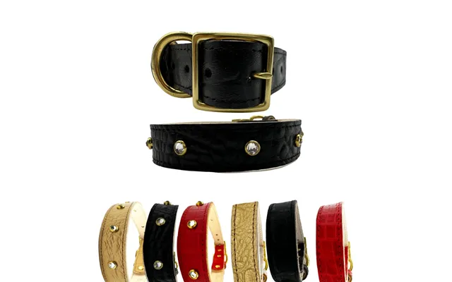 Croc Leather Dog Collar - With Crystal Black Large