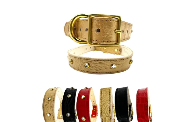 Croc Leather Dog Collar - With Crystal Gold Medium