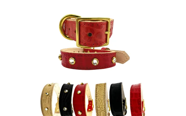 Croc Leather Dog Collar - With Crystal Red Small