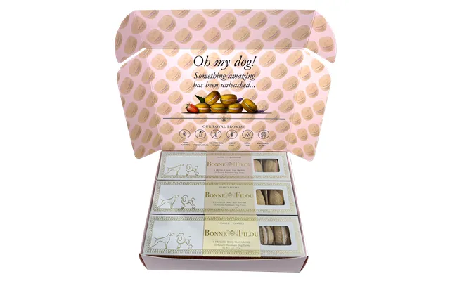 Dog Macaron Combo Gift Box 18 French Dog Macarons - Strawberry Peanut Butter Vanilla