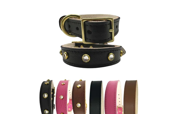 Plain Leather Dog Collar - With Crystal Large Black