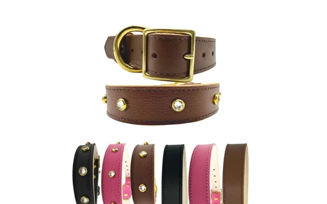 Plain Leather Dog Collar - With Crystal Large Brown