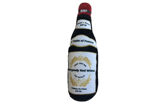 Wine Bottle Squeaky Dog Plush Toy Bark'gundy Red Whine - Large