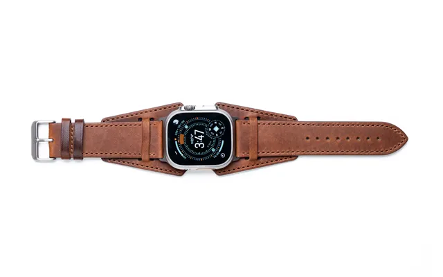 Slim Logan Leather Cuff - Aged Walnut Stainless Steel