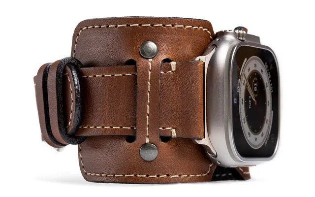Vintage Leather Cuff For Apple Watch - Bourbon Titanium
