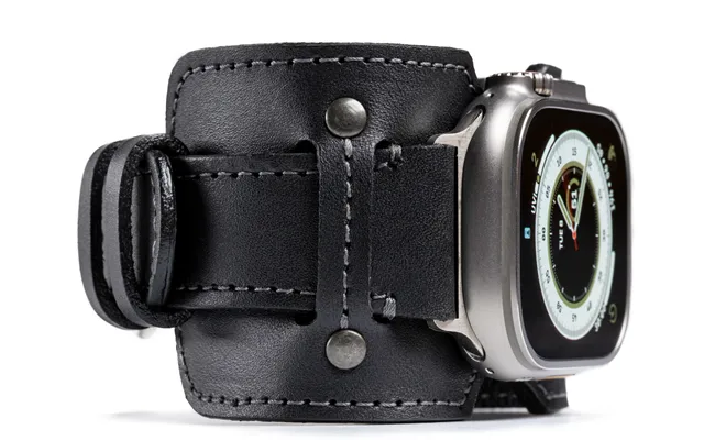 Vintage Leather Cuff For Apple Watch - Onyx Black Titanium